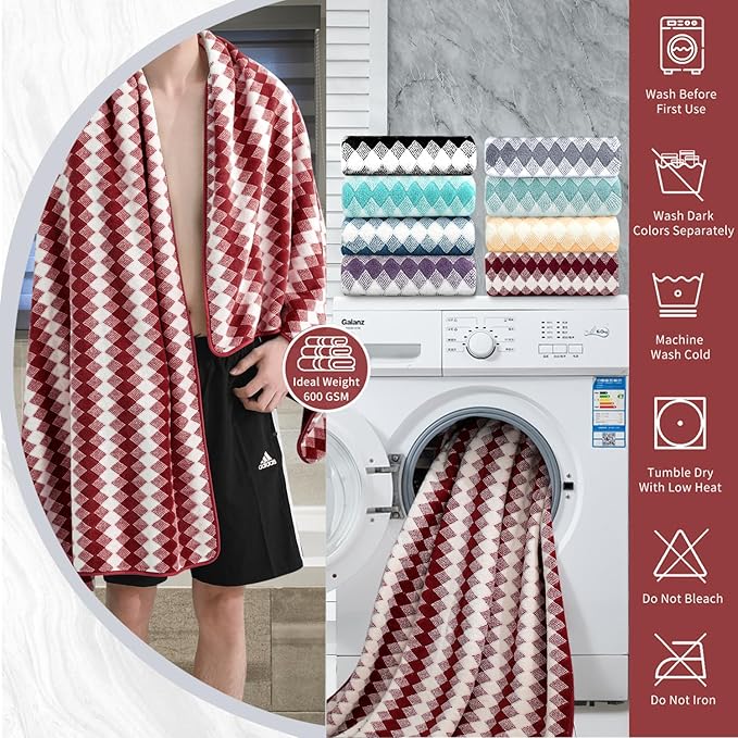 4 Piece Bath Towel Set Oversized Bath Sheet 35"x70" Bathroom Towel Extra Large Towel Set Soft Highly Absorbent & Quick Dry Premium Bath Sheet for Bathroom 600GSM Shower Towel Spa Gym Hotel,Burgundy