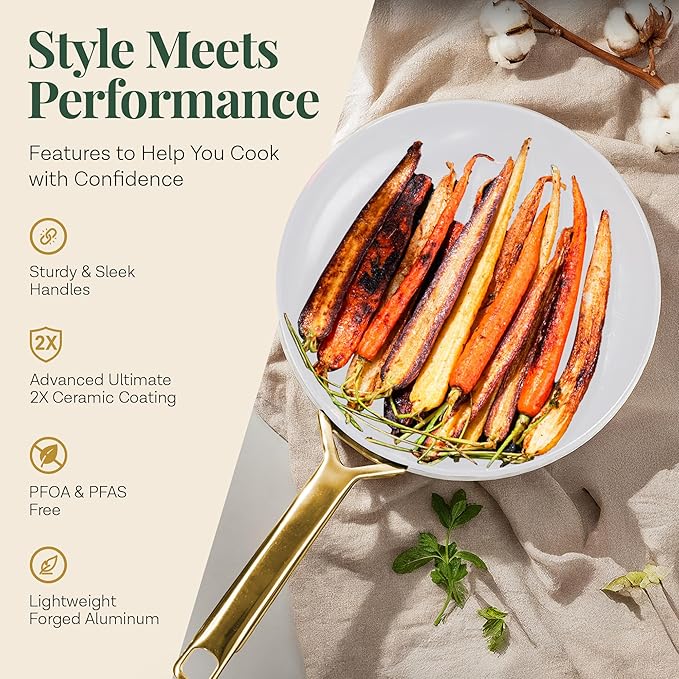 Gotham Steel Modern 11 Pc Ceramic Cookware Set, Elegantly Designed Pots and Pans Set Non Stick with Steamer, Induction Bottom, Premium Stay Cool Handles, Non Toxic PFOA Free, Oven & Dishwasher Safe