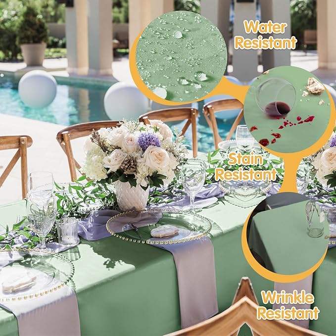 BRILLMAX 6 Pack Sage Green Tablecloths for 8 Foot Rectangle Tables 60 x 126 Inch - 8ft Rectangular Bulk Linen Polyester Fabric Washable Cloth Cover for Wedding Reception Banquet Birthday Party