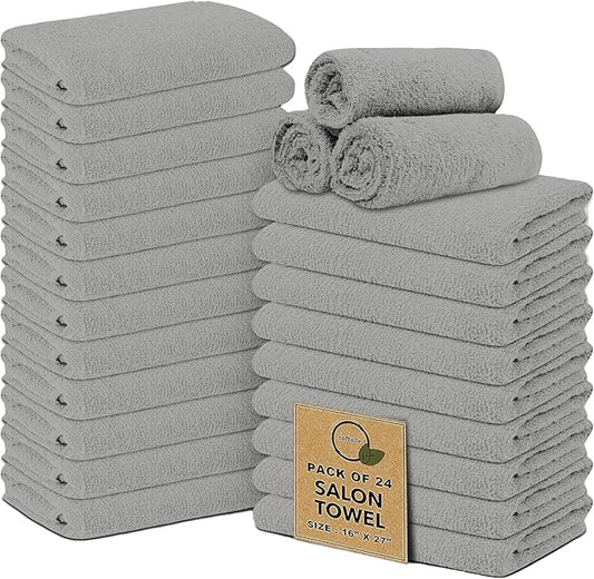 Softolle Salon Towels – Pack of 24 (16"x27") 100% Cotton Ring Spun – Ultra Soft, Highly Absorbent Hand Towels – Bulk for Spa, Gym & Salon (Silver Grey)