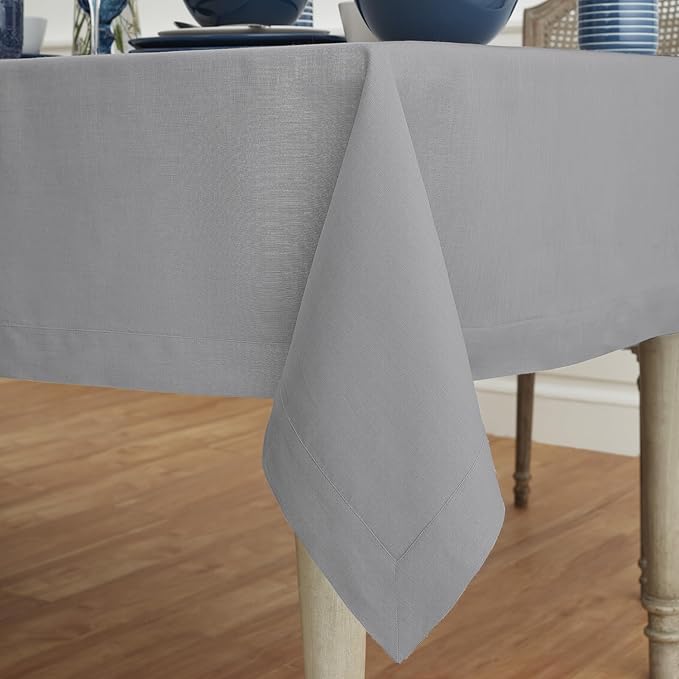 Solino Home Linen Soft Grey Tablecloth 54 x 72 Inch - 100% Pure Linen Rectangular Tablecloth - Machine Washable Table Cloth for Winter, New Year - Fete