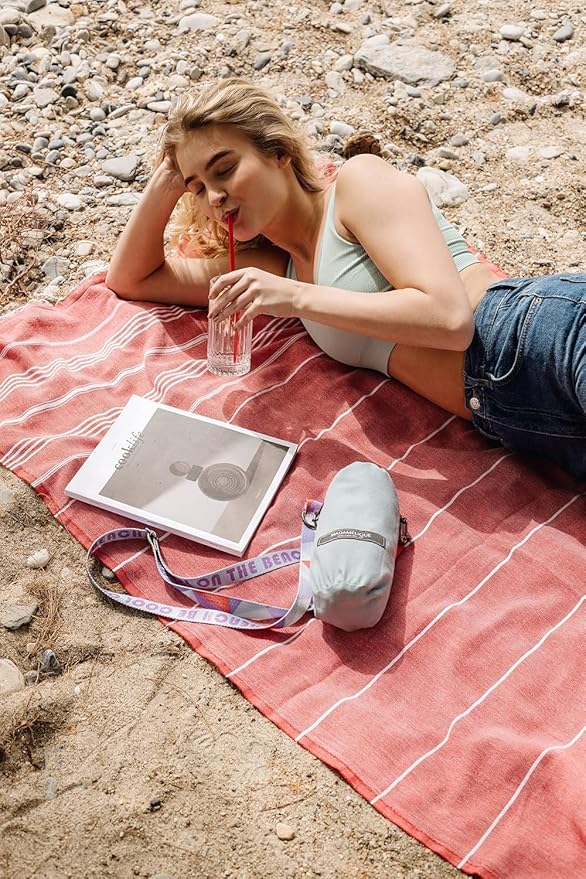 Madamelique Turkish Beach Towel Oversized - 39 x 74 - Quick Dry - Sand Free - Extra Large - Prewashed Beach Towels Beach Essentials - Travel Towel (Mediterranean Without Bag, Red)