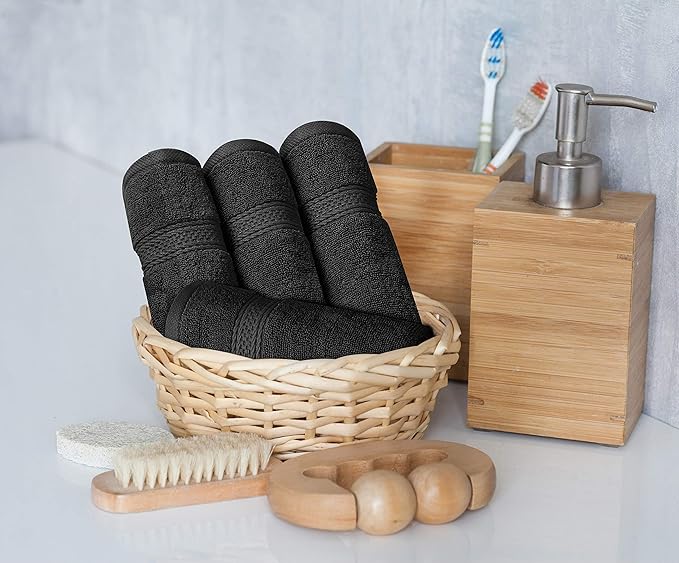 Utopia Towels 8 Piece Luxury Towel Set – Majestic Plush, Super Absorbent & Quicker-to-Dry, Thick 100% Ring Spun Cotton Towels for Bathroom, Spa & Hotel – 2 Bath, 2 Hand, 4 Washcloths, Black