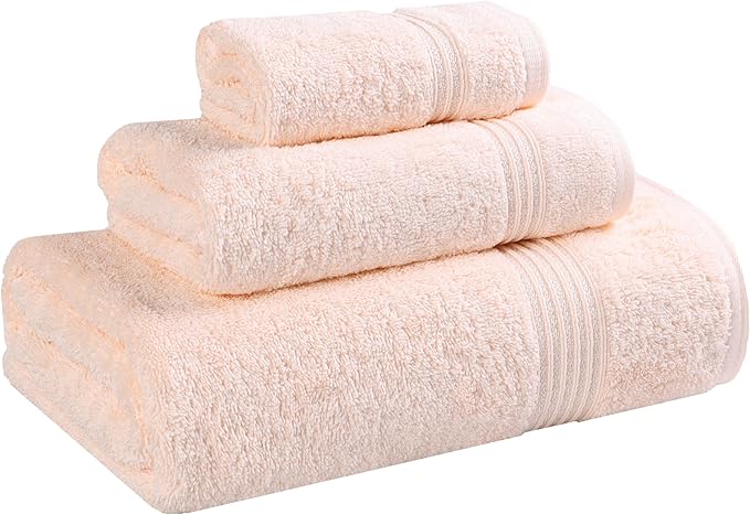 Superior Heritage Egyptian Cotton 3 Piece Towel Set, Heavyweight Towels for Bathroom, Guest Bath, Luxury Home Decor, Plush Absorbent Essentials, Includes 1 Bath, 1 Hand, 1 Face Towel, Peach