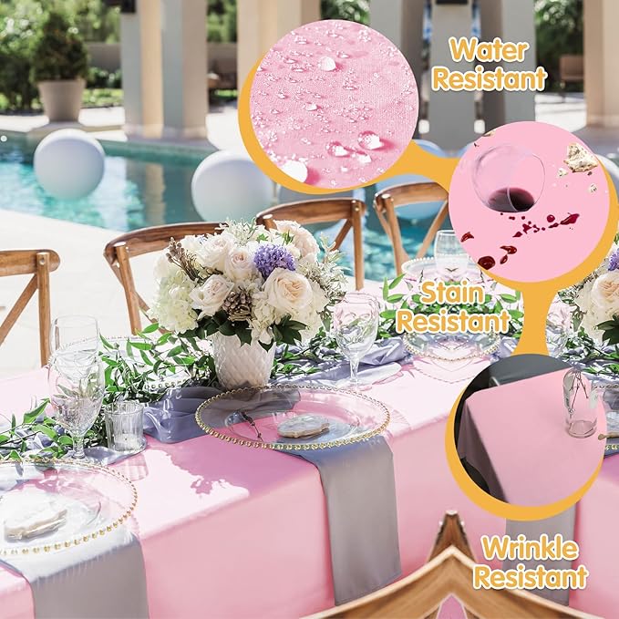 BRILLMAX 6 Pack Pink Tablecloths for 8 Foot Rectangle Tables 60 x 126 Inch - 8ft Rectangular Bulk Linen Polyester Fabric Washable Cloth Cover for Wedding Reception Banquet Birthday Party