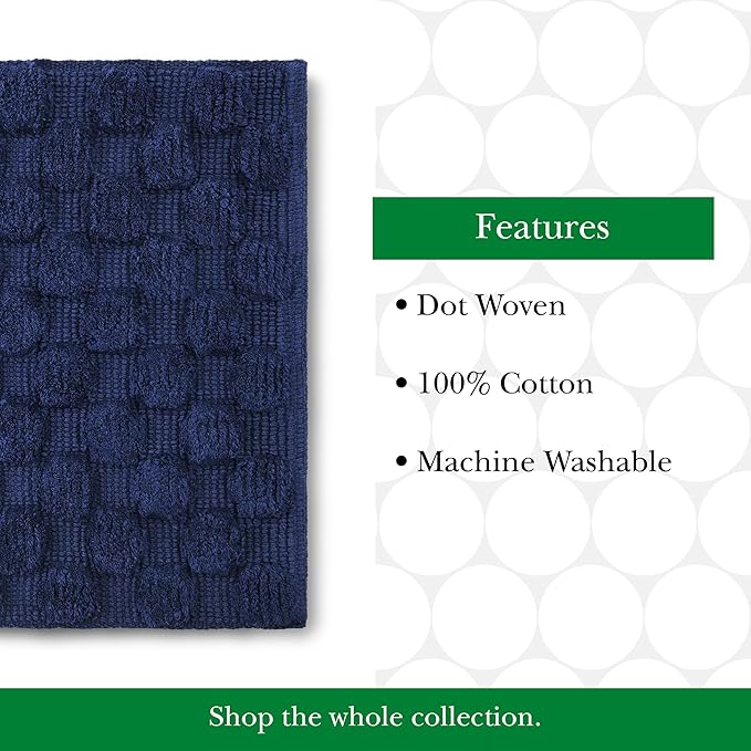 Kate Spade New York Dotted Woven Bath Rug, 21 in x 34 in, Absorbent Bath Mat, Slip Resistant, Made from 100% Cotton, Machine Washable, French Navy