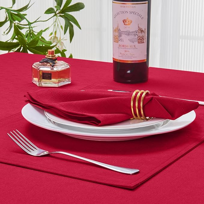 Cloth Napkin Set of 8 Square Washable Reusable Linen Fabric Polyester for Kitchen Dinner Dining Restaurants Wedding Party Banquet Table(DarkRed-A/17x17 Inch)