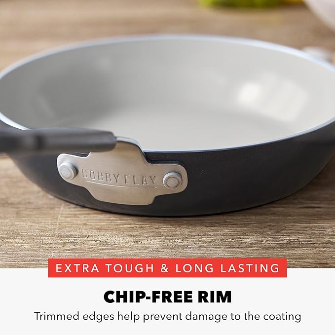 GreenPan x Bobby Flay 8" Nonstick Frying Pan Skillet, PFAS-Free Diamond Ceramic, Induction Suitable, Stay-Cool Silicone Handle, Easy Clean Dishwasher & Oven Safe, Egg & Omelet Pan, Graphite