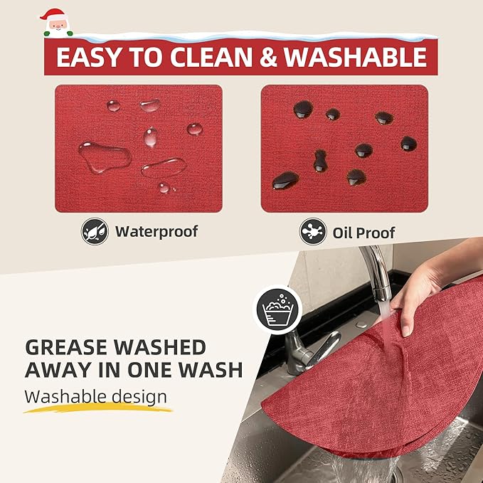 15 inch Faux Leather Round Placemats Set of 4 Non-Slip Washable Wipeable Table Mats, Heat Resistant Waterproof Oilproof Red Place Mats for Christmas, Kitchen, Dining, Party, Outdoor