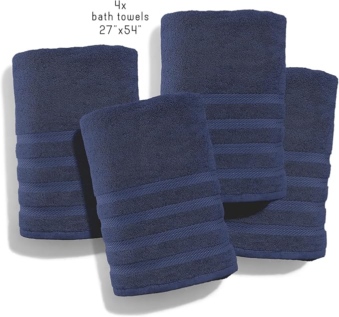 Hearth & Harbor Bath Towels for Bathroom - 100% Ring Spun Cotton Luxury Bathroom Towels - Soft & Highly Absorbent 4 Bath Towels, Navy