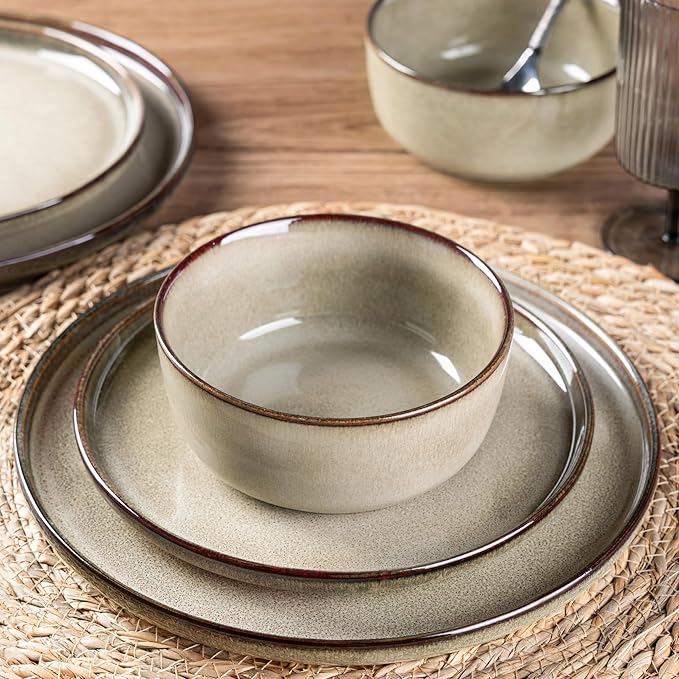 GBHOME Ceramic Dinnerware Sets for 4, 12 Pieces Stoneware Plates and Bowls Sets, Scratch Resistant Dishes, Dishwasher & Microwave Safe, Reactive Glaze