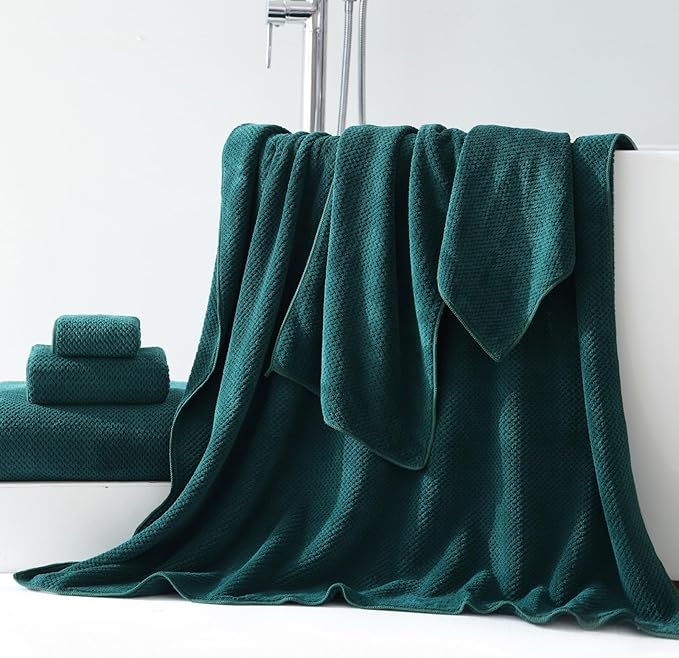 30x60 Inches Extra Large Bath Towels Set Super Soft Absorbent Luxury Microfiber Towels for Bathroom (Dark Green, 6PCS)