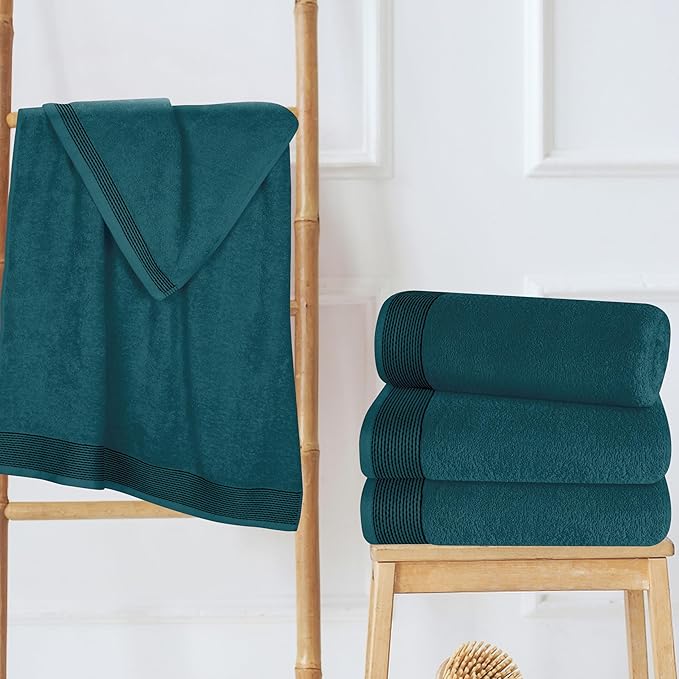 Belizzi Home Ultra Soft 4 Pack Oversized Bath Towel Set 27x54 inches, 100% Cotton Bath Towels, Highly Absorbant Compact Quickdry & Lightweight Towel, Ideal for Gym Travel Camp Pool - Teal