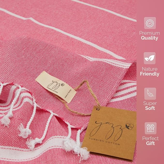 Turkish Hand Towels for Bathroom - Set of 2, 18" x 30" inches, Decorative Cotton Hand Towels for Kitchen, Bath, Guest, Face, Hair, Gym, Yoga, Dishcloth, Travel (Fushia)