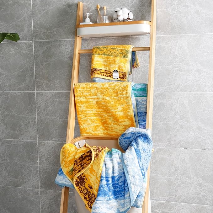 SEMAXE Colorful Bath Towel Set, 100% Cotton Bathroom Towels with Hanging Loops, Luxury 8 Piece Towel Set Include 2 Bath Towels, 2 Hand Towels, 4 Washcloths