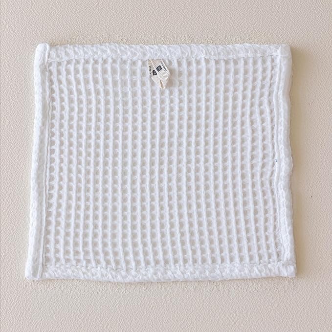 Waffle Washcloths Set of 8 White - Premium Quality 100% Turkish Cotton Face Washcloth, Soft Makeup Towel, Shower Cloth, Kitchen Towel (White, Set of 8 Washcloths)