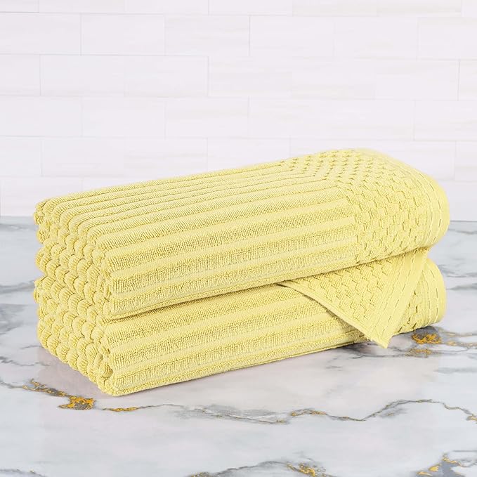 Cotton 2-Piece Solid and Ribbed Bath Towel Set, Bath Towels- 27" x 54", Golden Mist by Superior