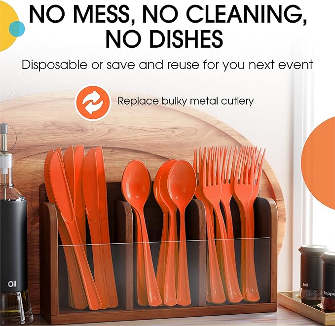 Party Solids Orange Plastic Spoons 200 Pieces Orange Spoons Disposable Utensils Heavy Duty Plastic Cutlery Set Disposable Cutlery Sets Flatware Sets Silverware Set Party Supplies & Party Tableware