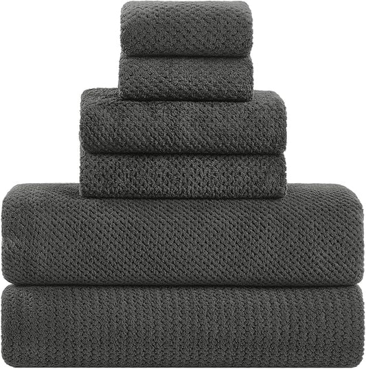 Large Bath Towels Set 30x60 Inches Super Soft Absorbent Quick Dry Luxury Microfiber Shower Towels for Bathroom -Charcoal Grey,Pack of 6