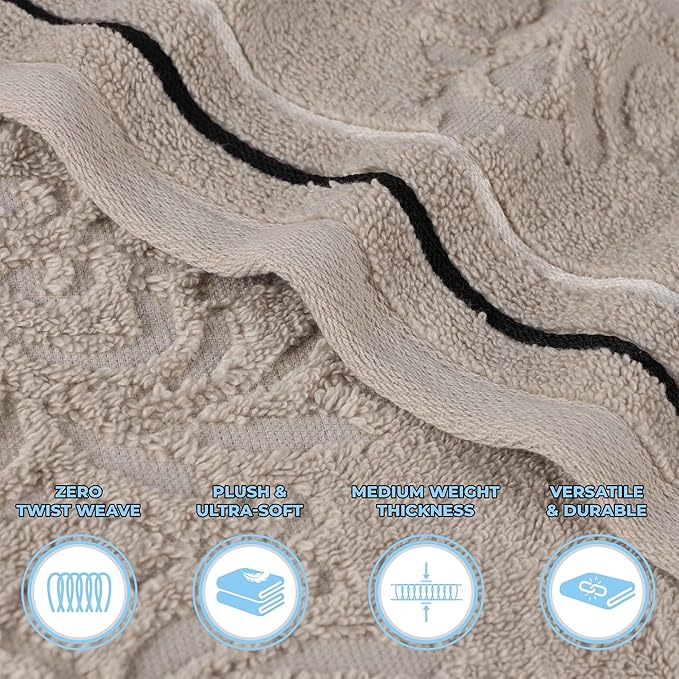 Superior Cotton 3 Piece Towel Set, Includes 1 Bath, 1 Hand, 1 Washcloth/Face Towel, Quick Dry, Home Essentials, Shower, Spa, Luxury Plush Soft Absorbent Towels, Zero Twist, Jacquard Floral, Stone