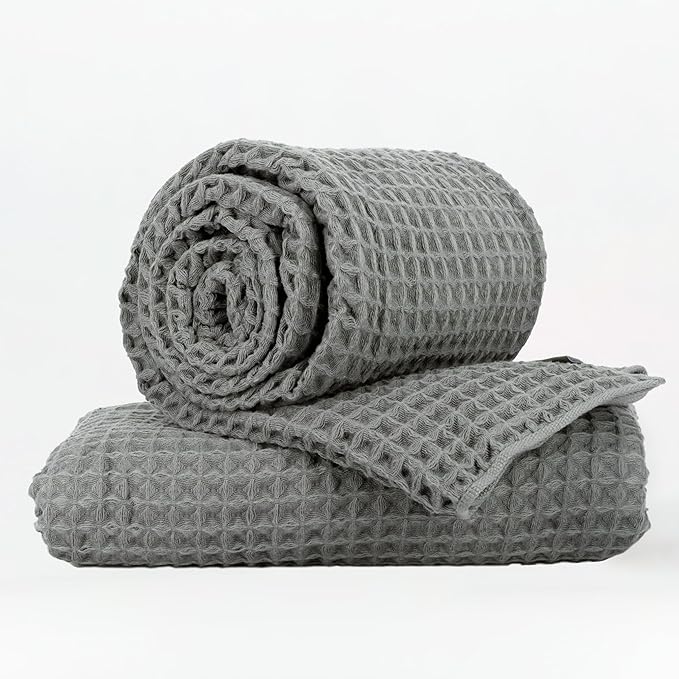 Luxury Organic Japanese Cotton Waffle Bath Towel | Thick, Absorbent, Quick Dry Bathroom Towels for Shower, Sauna, Onsen| Hotel & Spa Quality, Gift-Ready (Smoke Grey, Bath Towel (Set of 2))