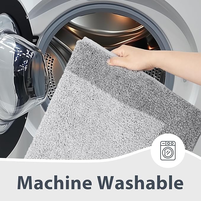 Bathroom Rugs 20" x 30", Non-Slip Extra Soft Absorbent Bath Rugs, Machine Washable Quick Dry Bath Mats for Bathroom Floor, Shower, Bathtub and Sink, Light Grey & Grey