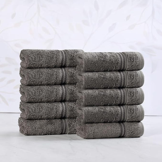 Superior Egyptian Cotton Face Towel/Washcloth Set, Small Towels for Home Bathroom, Master, Guest Bath, Decor Essentials, Quick Dry, Absorbent, Spa, Hotel, Resort, Adult, Kids, Set of 10, Charcoal