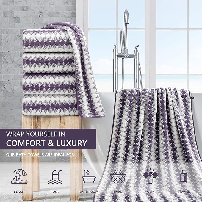 4 Piece Extra Large Bath Towel Set Oversized Bath Sheet 35"x70" Bathroom Towel Set Soft Highly Absorbent & Quick Dry Premium Bath Towel for Bathroom 600GSM Shower Towel Spa Gym Hotel,Plum