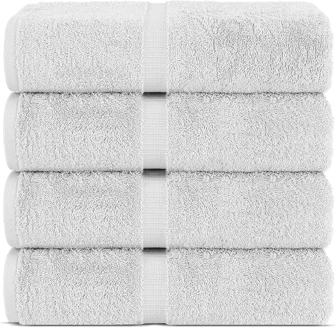 Chakir Turkish Linens 100% Cotton Premium Turkish Towels for Bathroom | 30'' x 60'' Large Bath Towels (4 Piece, Silver)
