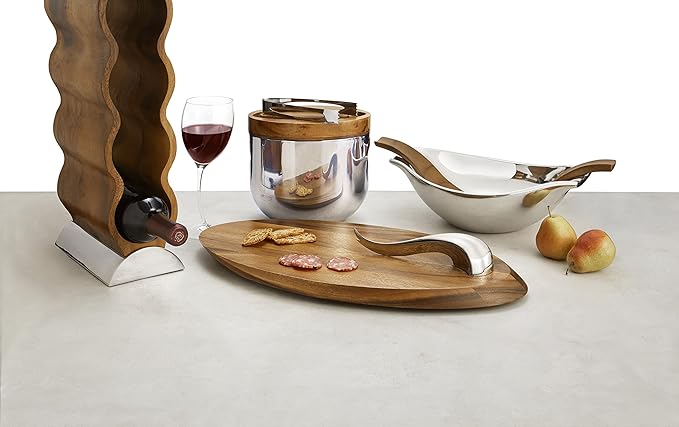 Nambé Swoop Cheese Board with Knife, 21" x 10", Acacia Wood Serving & Cutting with Stainless Steel Knife & Charcuterie & Cheese for Entertaining, Appetizers, Snacks & Party