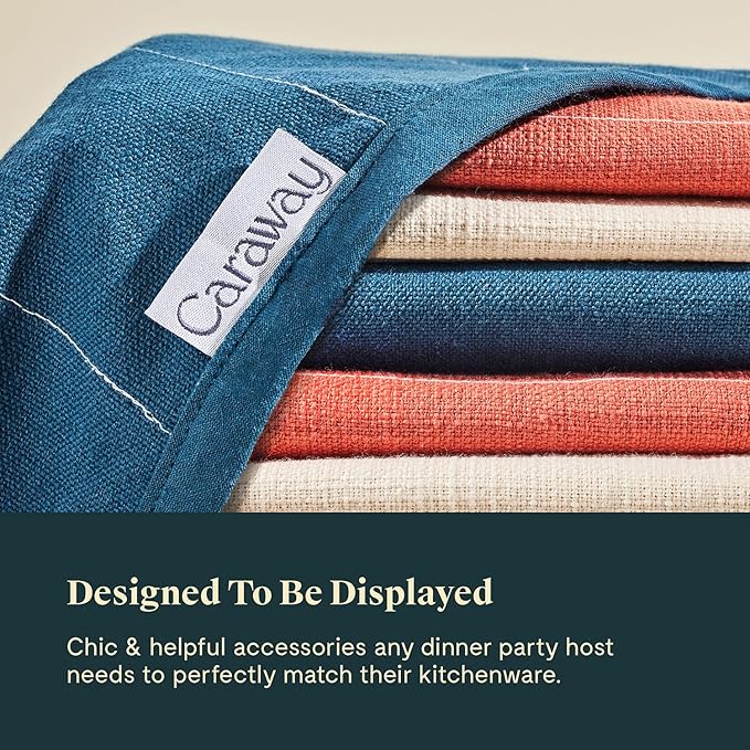 Caraway Tea Towels - Reusable Dish Towels - Made from 100% Organic Cotton - Highly Absorbent & Lint-Free - Perfect for Kitchen Cleanup or Table Setting - Extra Large Size - Navy