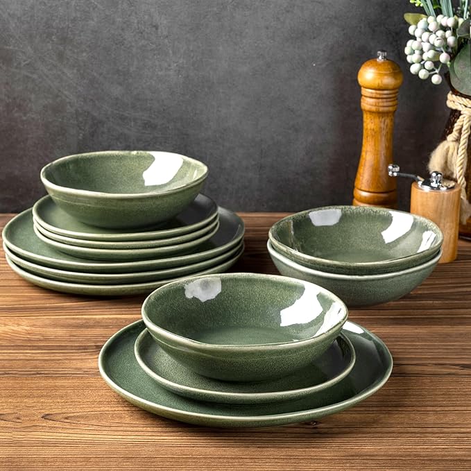 AmorArc Ceramic Dinnerware Sets,Handmade Reactive Glaze Stoneware Plates and Bowls Set,Highly Chip and Crack Resistant | Dishwasher & Microwave Safe Dishes Set,Service for 8 (24pc)