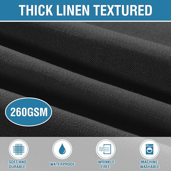H.VERSAILTEX Linen Textured Table Cloths 60 x 120 Inch Premium Solid Tablecloth Spill-Proof Waterproof Table Cover for Dining Buffet Feature Extra Soft and Thick Fabric Wrinkle Free, Black