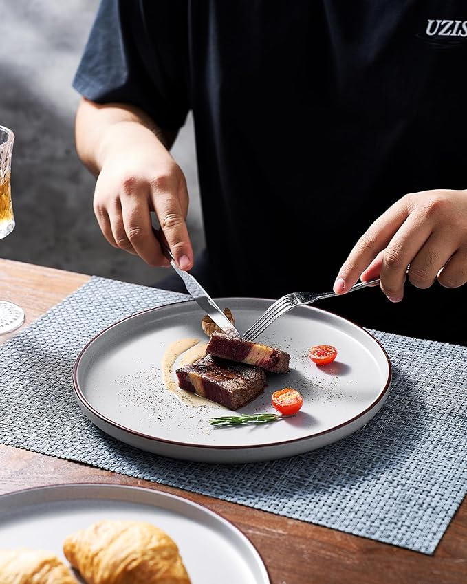 Famiware Mercury Plates and Bowls Sets, 18 Pieces Stoneware Dinnerware Sets, Dishes Set for 6, Microwave and Dishwasher Safe, Light Grey