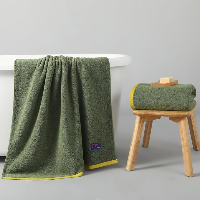 REDKISS 2 Pack 100% Cotton Bath Towels with Luxury Embellished Border Design, Oversized 27 x 54 Inches & 600 GSM Ultra Soft Bath Towel Set, Quick Dry Towels for Bathroom, Gym, Spa, Hotel, Army Green