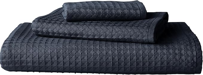 UCHINO Waffle Twist Cotton Weave Hand Towel for Bathroom Lightweight Absorbent Quick Dry Honeycomb Texture Solid Terry Loop Reverse 20" x 30", 1 Hand Towel, Ebony