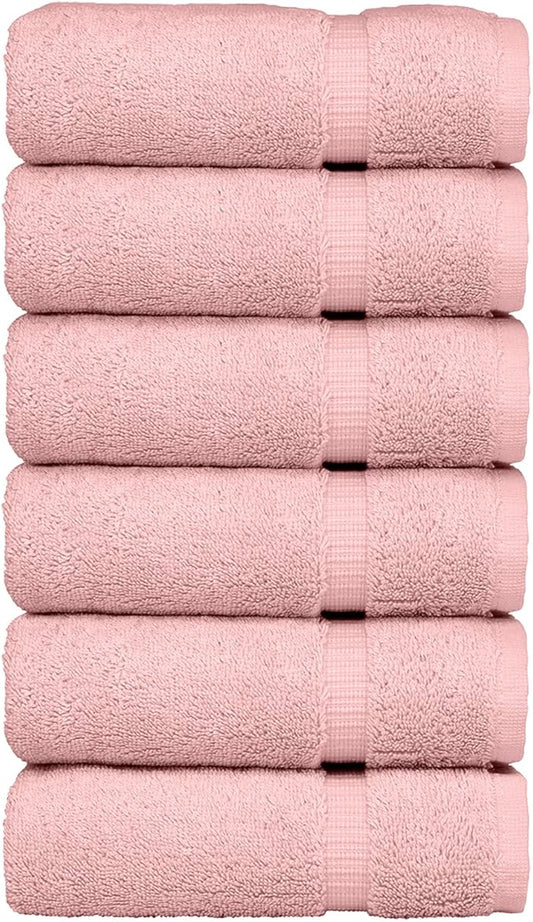 Luxury Hotel & Spa Quality, Quick Dry 100% Turkish Cotton 700 GSM, Eco Friendly Towel, for Bathroom, Gymand Kitchen Dobby Border Soft Hand Towel Set 16 X 30, Pink, Hand Towels - Set of 6