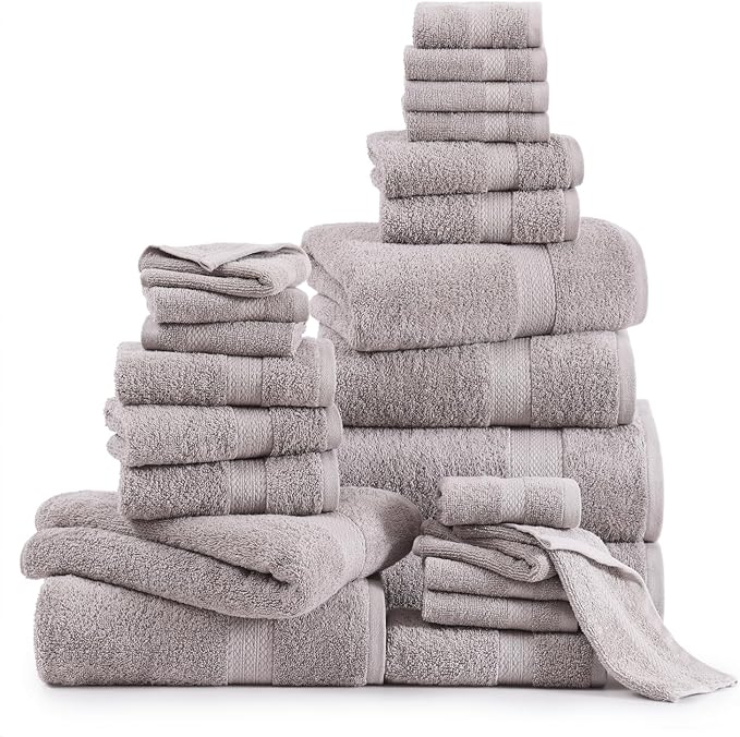 Lane Linen Everyday Luxury Bath Towels Set - 24 PCs - 100% Ring Spun Cotton Towels Set - Durable, Ultra Soft, Absorbent & Long Lasting Towels For Family - Housewarming Gift - Fade Resistant - Platinum