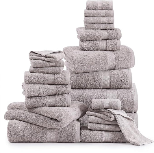 Lane Linen Everyday Luxury Bath Towels Set - 24 PCs - 100% Ring Spun Cotton Towels Set - Durable, Ultra Soft, Absorbent & Long Lasting Towels For Family - Housewarming Gift - Fade Resistant - Platinum