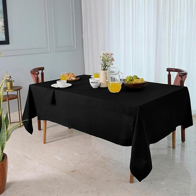 D'Moksha Homes Black Linen Tablecloth 60 x 120 Inch - 100% Pure Linen Tablecloth for Rectangle Tables - Machine Washable Table Cloth for Winter, Holiday, New Year