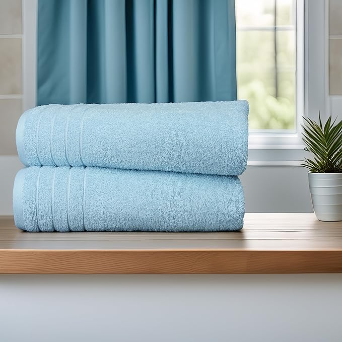 Tens Towels Pack of 4 Extra Large Bath Towels 30 x 60 Inches, 100% Cotton, Larger & Lighter Weight, Quicker to Dry, Super Soft and Absorbent, Perfect for Bathroom, Sky Blue