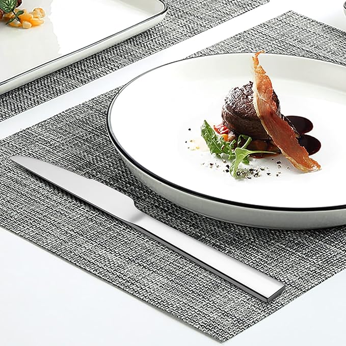 E-far Dinner Knives Set of 12, 8.9 Inch Stainless Steel Serrated Steak Butter Knife for Home Kitchen Restaurant, Modern Design & Square Edge, Mirror Finish & Dishwasher Safe