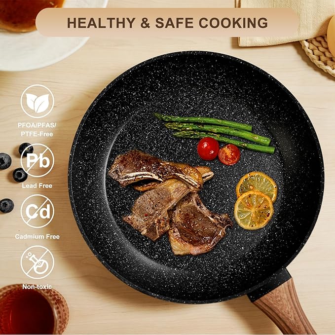 EWFEN 25 Pcs Pots and Pans Set, Nonstick Ceramic Cookware Sets, Healthy Non-Toxic, Large Capacity, Induction Compatible, Cooking Set with Frying Pans & Saucepans, PFAS/PTFE/PFOA Free, Classic Black