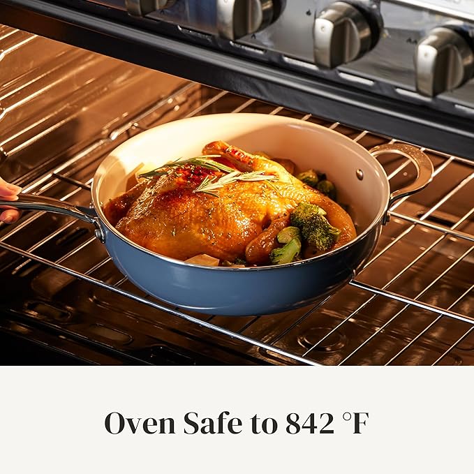 Redchef Ceramic Nonstick Cookware Set,14pcs Pots and Pans Set Non Stick,Induction Cookware with Stainless Steel Handle,Non Toxic Kitchen Cooking Set,Dishwasher & Oven Safe,PFAS PFOA & PTFE Free（Blue）