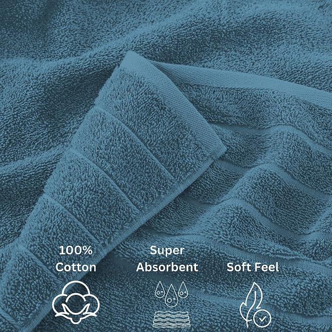 Casa Platino 100% Cotton Luxury Bath Towel Set - 18 Pieces - Ring Spun, Soft, Quick Dry & Extra Absorbent - 6 Bath, 6 Washcloths, 6 Bathroom Hand Towels - Minimal Lint After 3 Washes - Steel Blue