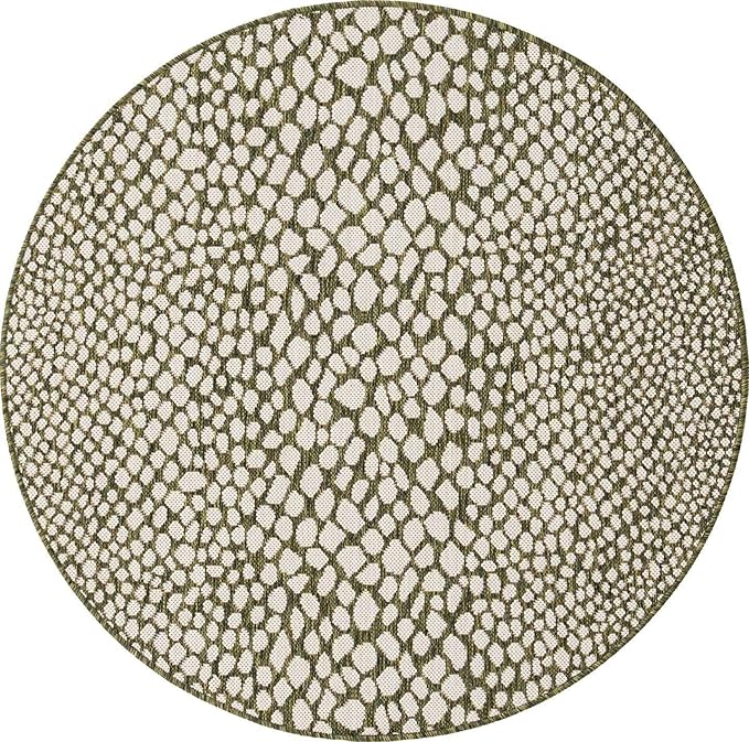 Unique Loom Outdoor Collection Area Rug - Cape Town (4' 1' Round, Green/ Ivory)