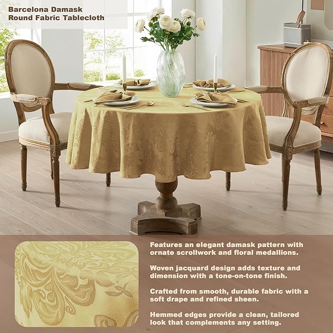 Newbridge Christmas Barcelona Damask Fabric Napkins, Set of 4, Gold – No Iron, Soil Resistant Cloth Napkins for Dining, Parties and Holidays