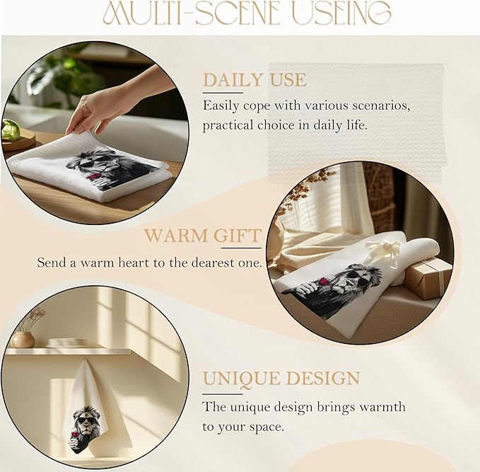 Funny Lion Kitchen Towels, Lion Lover Gifts Dish Tea Towels for Home Bar Kitchen, Wine Lover Gifts, Funny Hand Towels for Bathroom,16x24 Inch