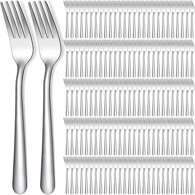 Syhood 300 Pcs Stainless Steel Dinner Forks Set 8 Inch Bulk Metal Forks Restaurant Silverware Mirror Polished Salad Dessert Utensils for Home Hotel Kitchen Event Supplies