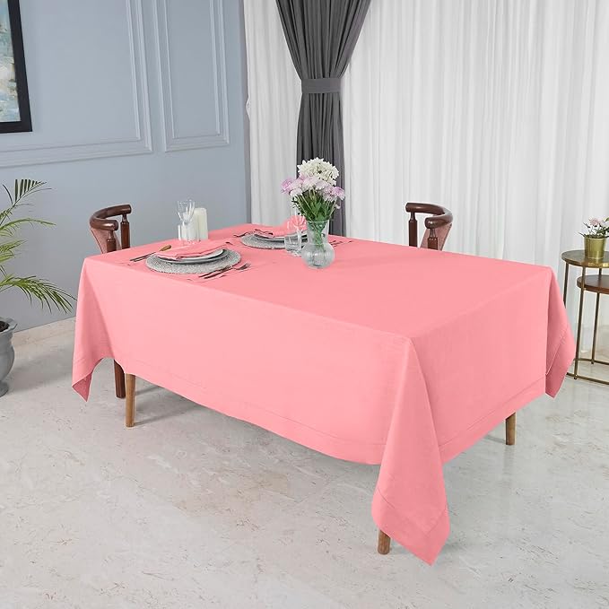 D'Moksha Homes Dusty Pink Linen Tablecloth 60 x 120 Inch - 100% Pure Linen Hemstitch Tablecloth for Rectangle Tables - Classic Hemstitch, Machine Washable Table Cloth for Christmas, Holiday, New Year